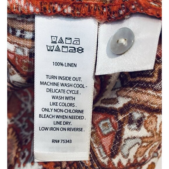 Rachel Zoe Top Womens Large Red Aztec Linen Button Up Boxy Boho Beachy Tribal - Picture 5 of 6
